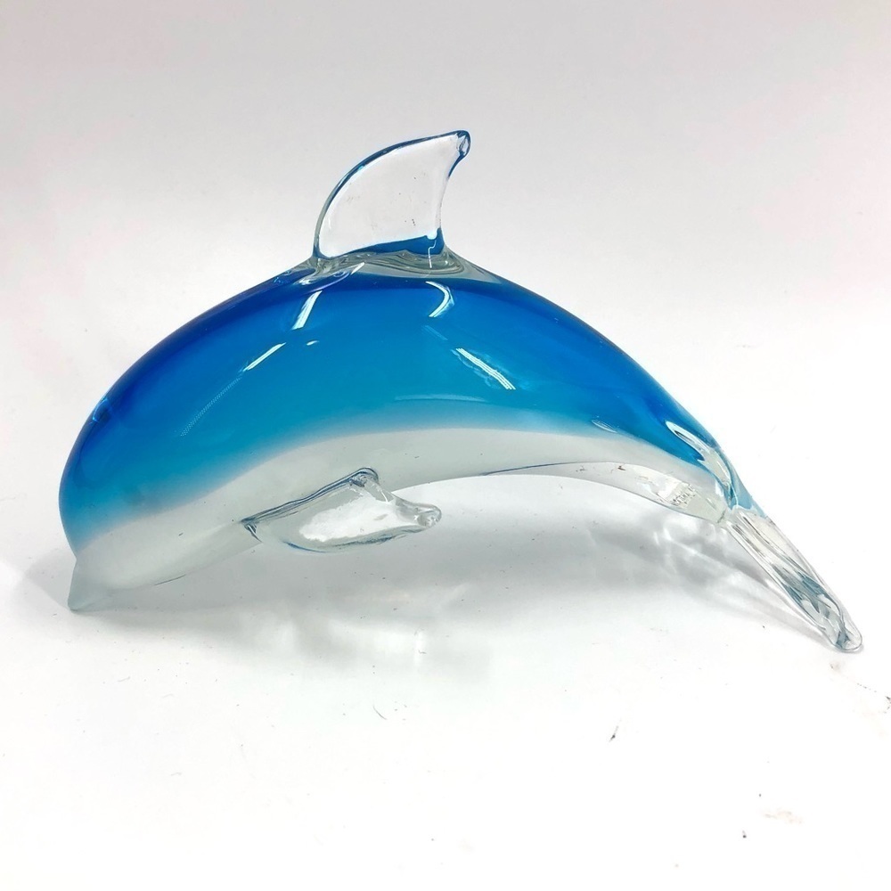 Art Glass Hand Blown Blue Dolphin Figurine Fish Ocean Beach